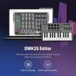 Donner DMK 25 MIDI klaviatuurikontrolleri miniklahv 8 taustvalgustusega trummipadja, 4 nupu, 4 juhtfaderiga